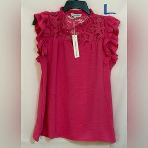 Elegant Fuchsia Lace Ruffle Blouse